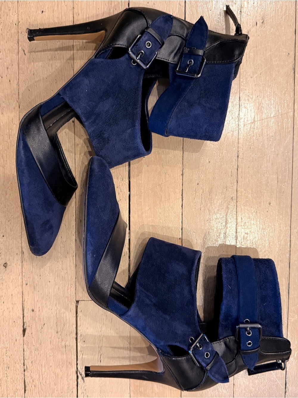 Dolce Vita Navy Suede Pointed-Toe Ankle Strap Heels